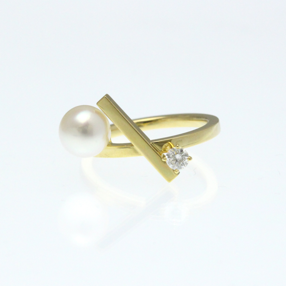 Tasaki Balance Cross Ring Yellow Gold (18K) Fashion Diamond,Pearl Band Ring Gold
